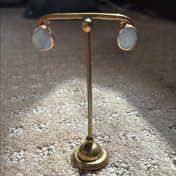 Moosh Jewels Elegant Gold and light blue opal earrings.